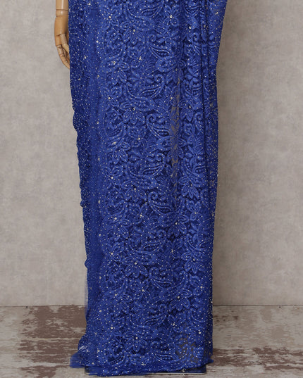 French Chantilly Lace Saree Piece - Sapphire Blue