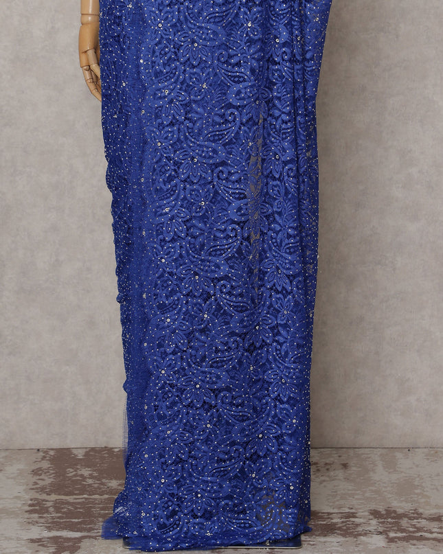 French Chantilly Lace Saree Piece - Sapphire Blue