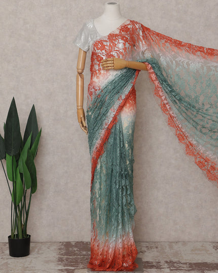 Coral Sage Ombre Lace Saree Piece