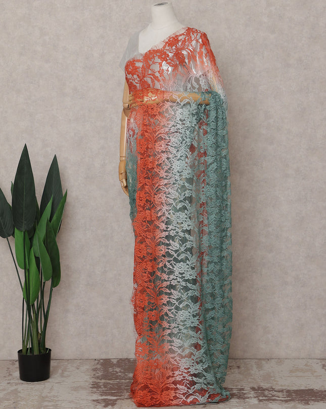 Coral Sage Ombre Lace Saree Piece