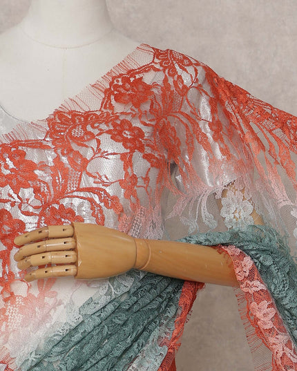 Coral Sage Ombre Lace Saree Piece