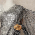 Black Metallic French Chantilly Saree Lace Elegant Floral Net Design 5.5 Mtrs Length 110 Cms Width Premium Soft Sheer Fabric France Origin-D28906 Regal Fabrics