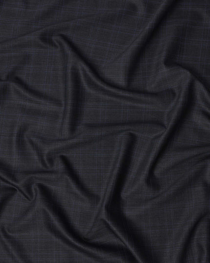Dark Grey with Blue Check Italian Wool Suiting Fabric, 150 Cms, Italy-D25132