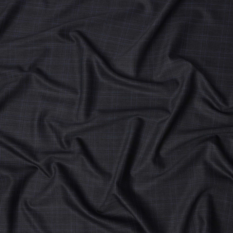 Dark Grey with Blue Check Italian Wool Suiting Fabric, 150 Cms, Italy-D25132