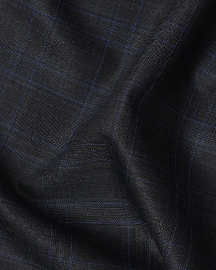 Dark Grey with Blue Check Italian Wool Suiting Fabric, 150 Cms, Italy-D25132