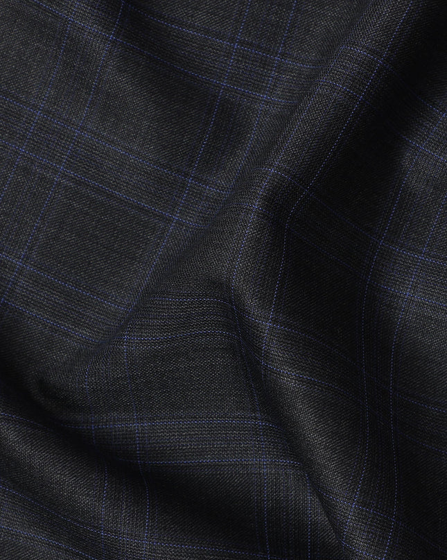 Dark Grey with Blue Check Italian Wool Suiting Fabric, 150 Cms, Italy-D25132