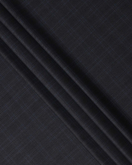 Dark Grey with Blue Check Italian Wool Suiting Fabric, 150 Cms, Italy-D25132