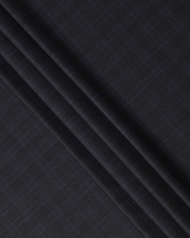 Dark Grey with Blue Check Italian Wool Suiting Fabric, 150 Cms, Italy-D25132