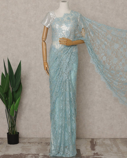 Ice Blue Premium French Chantilly Lace Saree with Stone Work – 5.5 Meters Fabric Length, Width 110 cm, Imported from France  & Blouse Not Included-D26588