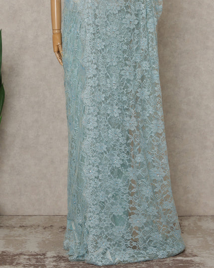 Ice Blue Premium French Chantilly Lace Saree with Stone Work – 5.5 Meters Fabric Length, Width 110 cm, Imported from France  & Blouse Not Included-D26588