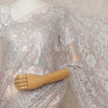 Pastel Lilac Pink Premium French Metallic Chantilly Lace Saree with Stone Work, Width 110 Cms, 5.5 Mtrs, France-D25574