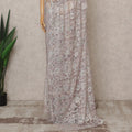 Pastel Lilac Pink Premium French Metallic Chantilly Lace Saree with Stone Work, Width 110 Cms, 5.5 Mtrs, France-D25574