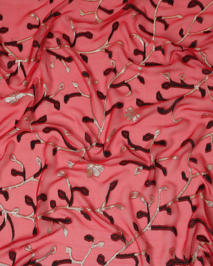 Pink Leaf French Silk Chiffon Fransawi Garbasaar
