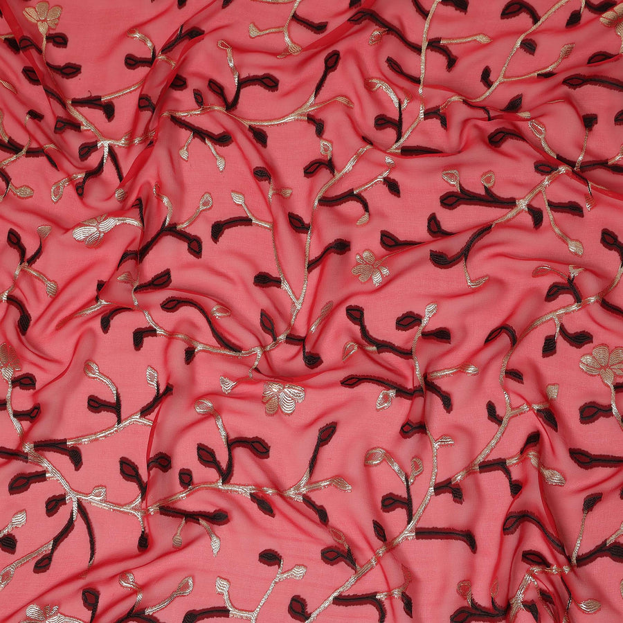 Pink Leaf French Silk Chiffon Fransawi Garbasaar