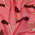 Pink Leaf French Silk Chiffon Fransawi Garbasaar