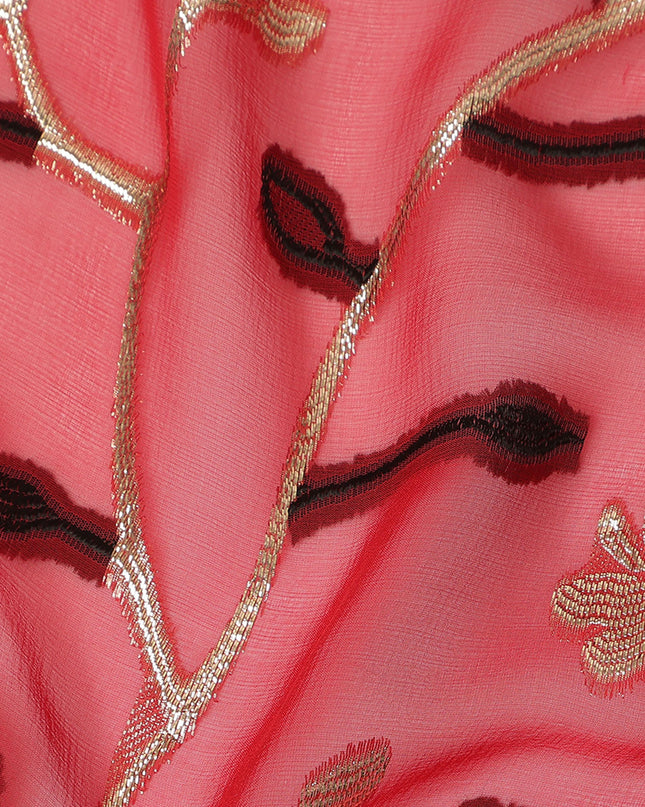 Pink Leaf French Silk Chiffon Fransawi Garbasaar