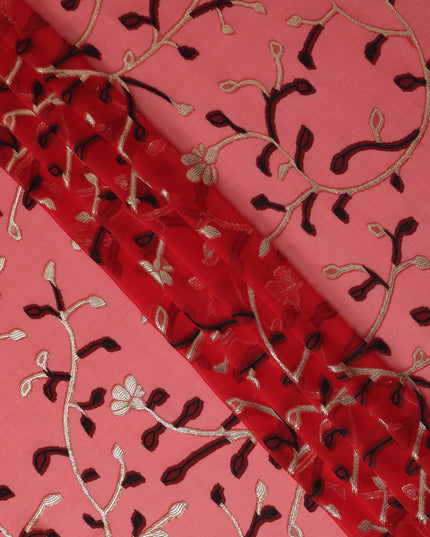 Pink Leaf French Silk Chiffon Fransawi Garbasaar