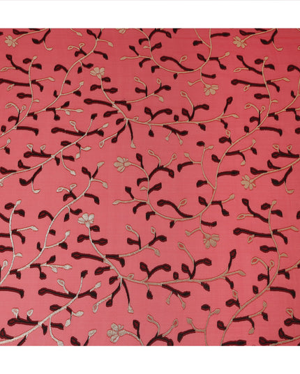 Pink Leaf French Silk Chiffon Fransawi Garbasaar