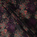 Black Base Multicolor Floral Bouquet Printed Pure Silk Satin Fabric 140 Cms Width Made in South Korea-D24929
