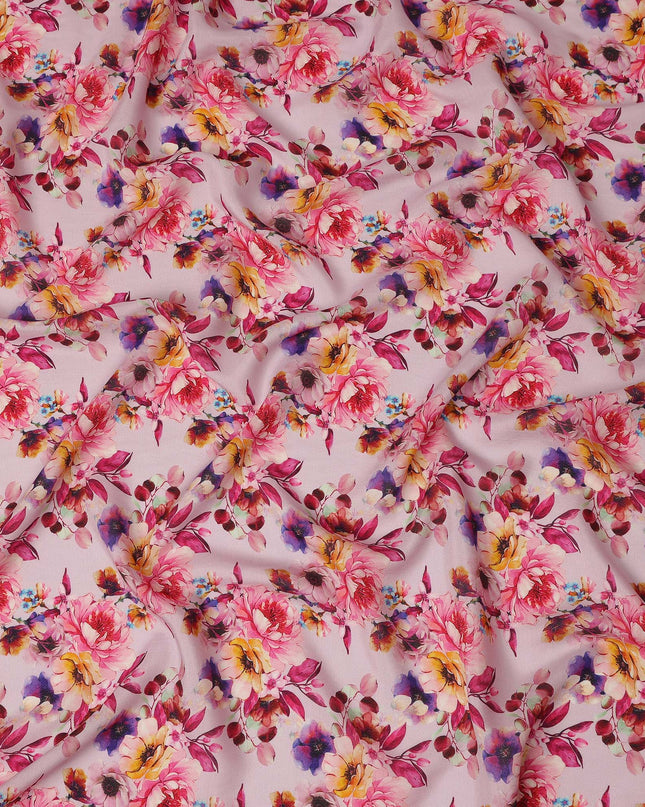 Pink Floral Viscose Crepe Fabric 110cm - 0432114