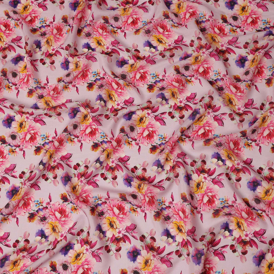Pink Floral Viscose Crepe Fabric 110cm - 0432114