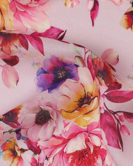 Pink Floral Viscose Crepe Fabric 110cm - 0432114
