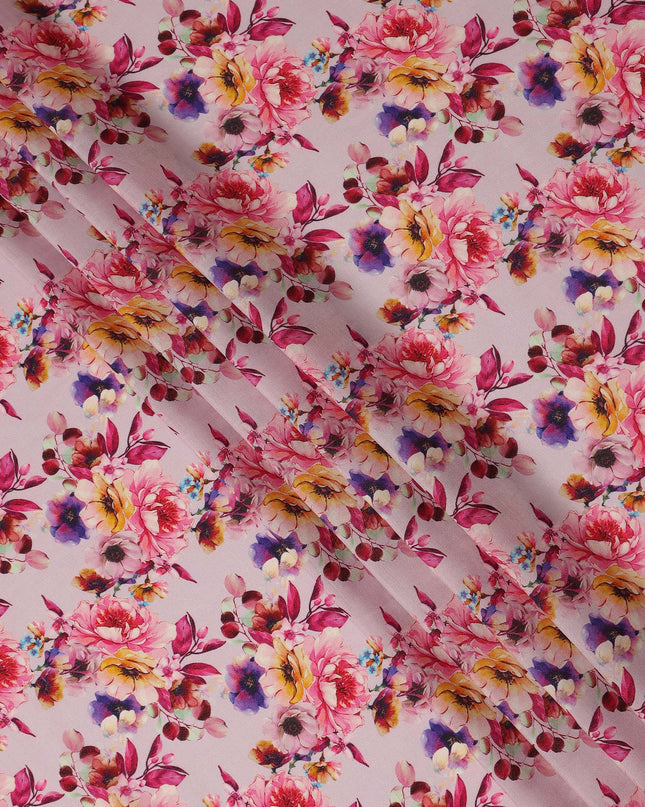 Pink Floral Viscose Crepe Fabric 110cm - 0432114