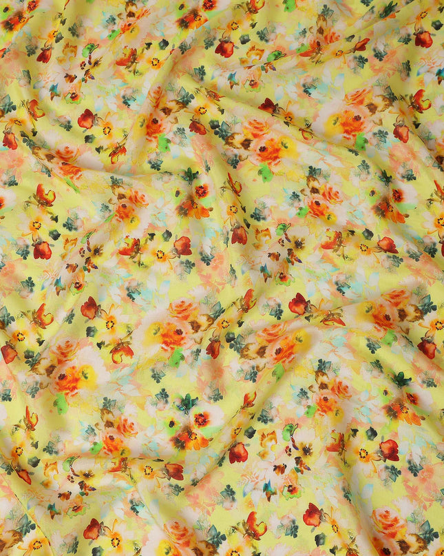 Yellow Floral Jacquard Viscose Crepe 110cm