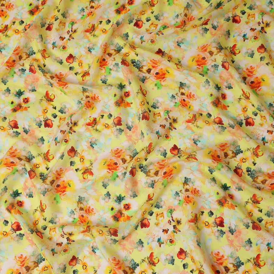 Yellow Floral Jacquard Viscose Crepe 110cm