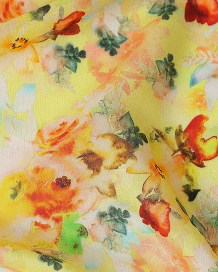 Yellow Floral Jacquard Viscose Crepe 110cm
