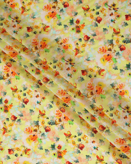 Yellow Floral Jacquard Viscose Crepe 110cm