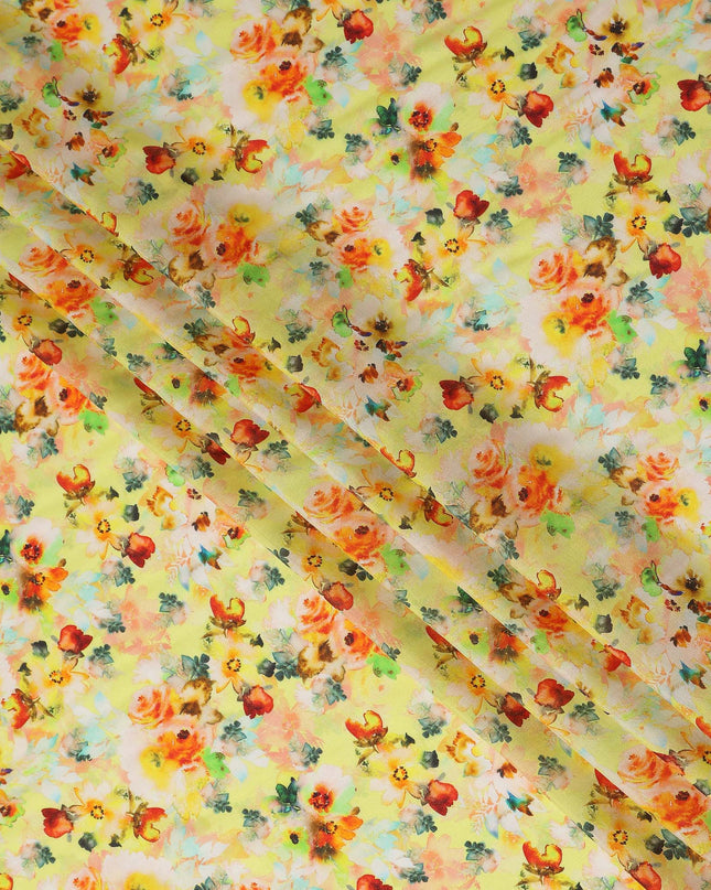 Yellow Floral Jacquard Viscose Crepe 110cm