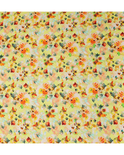Yellow Floral Jacquard Viscose Crepe 110cm