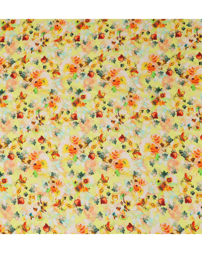 Yellow Floral Jacquard Viscose Crepe 110cm