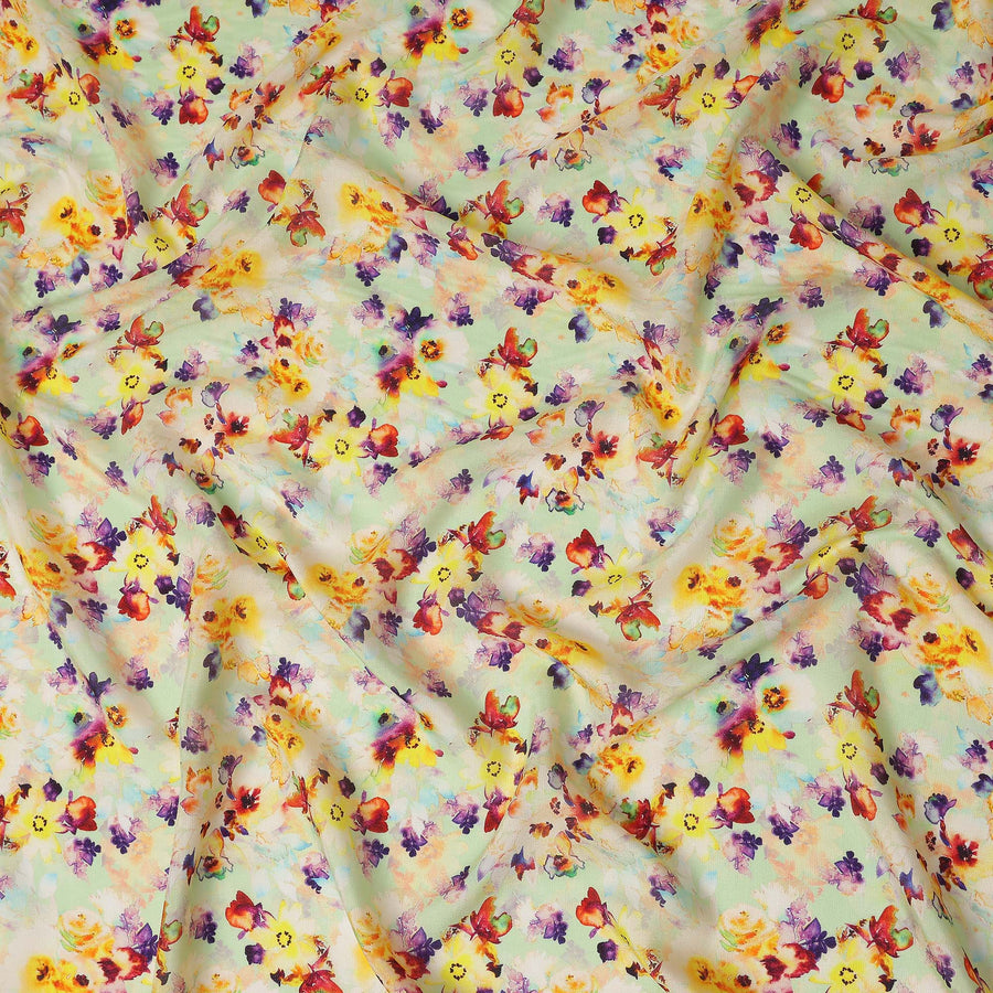 Green Floral Jacquard Viscose Crepe 110cm