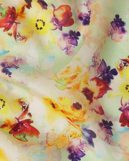 Green Floral Jacquard Viscose Crepe 110cm