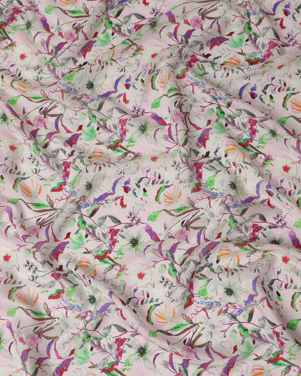 Pink Botanical Floral Jacquard Viscose Crepe 110cm