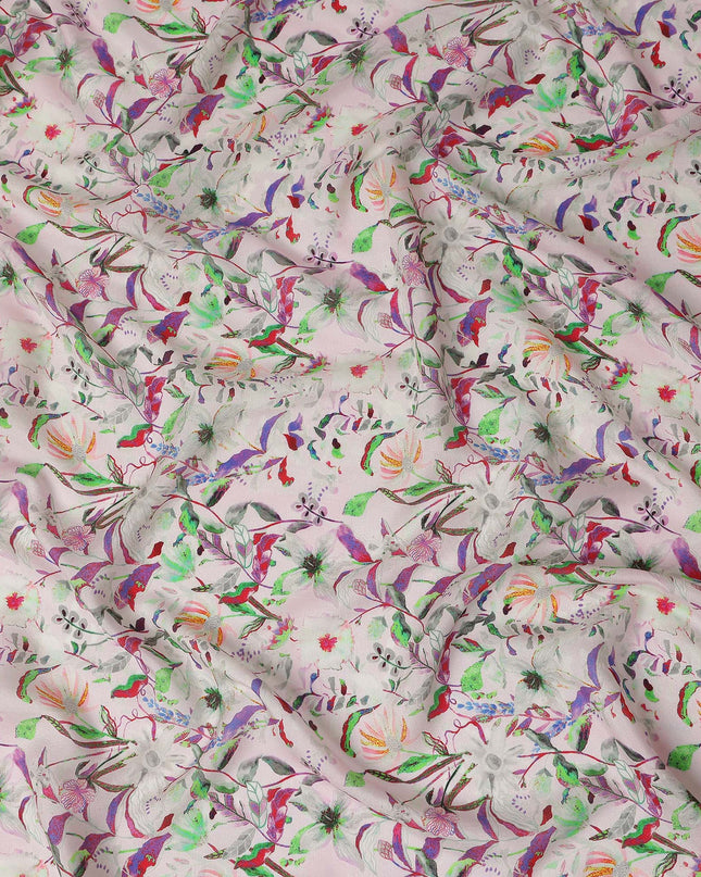 Pink Botanical Floral Jacquard Viscose Crepe 110cm
