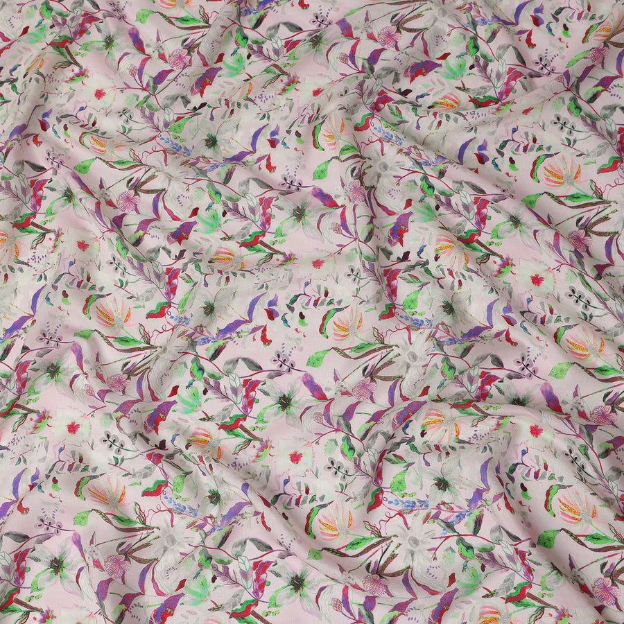 Pink Botanical Floral Jacquard Viscose Crepe 110cm