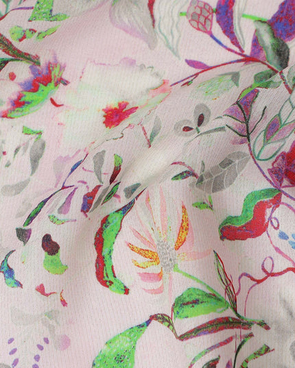 Pink Botanical Floral Jacquard Viscose Crepe 110cm