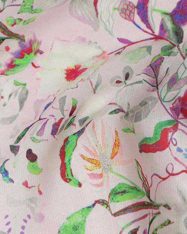 Pink Botanical Floral Jacquard Viscose Crepe 110cm