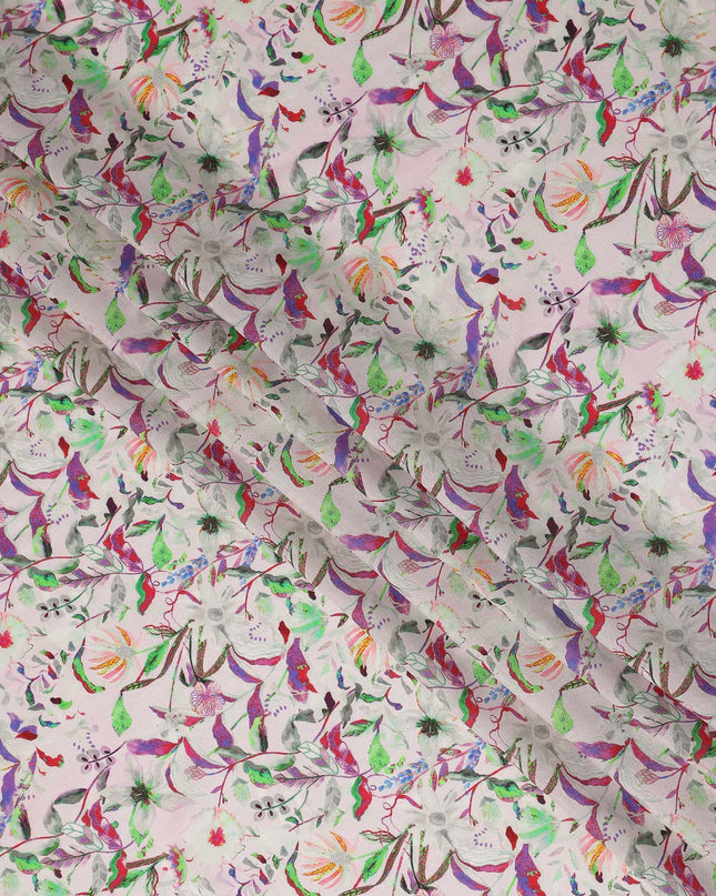 Pink Botanical Floral Jacquard Viscose Crepe 110cm