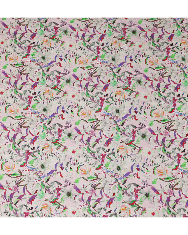 Pink Botanical Floral Jacquard Viscose Crepe 110cm