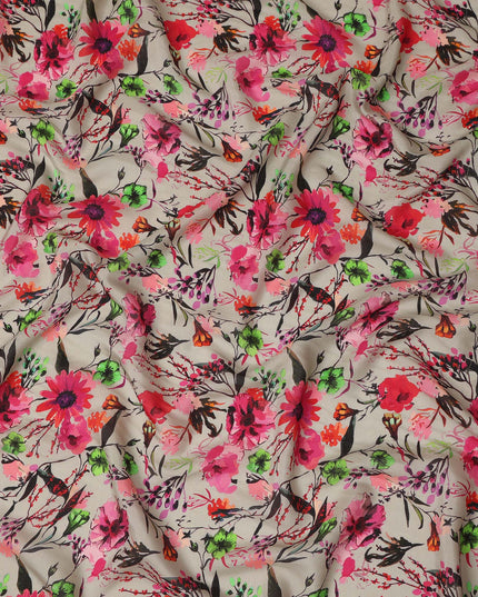 Beige Floral Viscose Crepe Fabric 110cm - 0432220