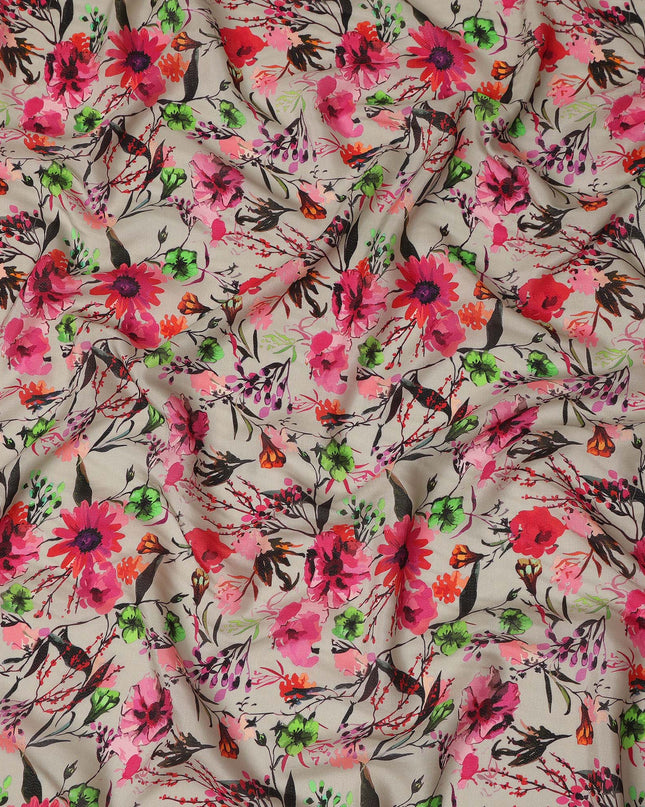 Beige Floral Viscose Crepe Fabric 110cm - 0432220