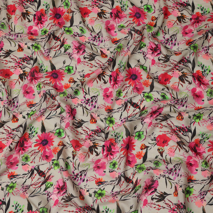 Beige Floral Viscose Crepe Fabric 110cm - 0432220