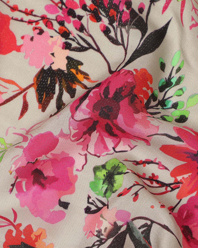 Beige Floral Viscose Crepe Fabric 110cm - 0432220