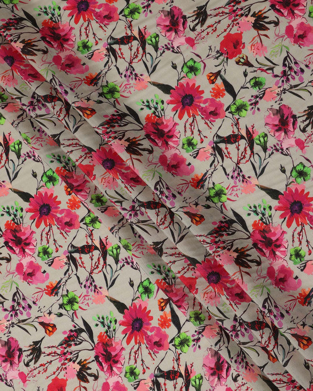 Beige Floral Viscose Crepe Fabric 110cm - 0432220