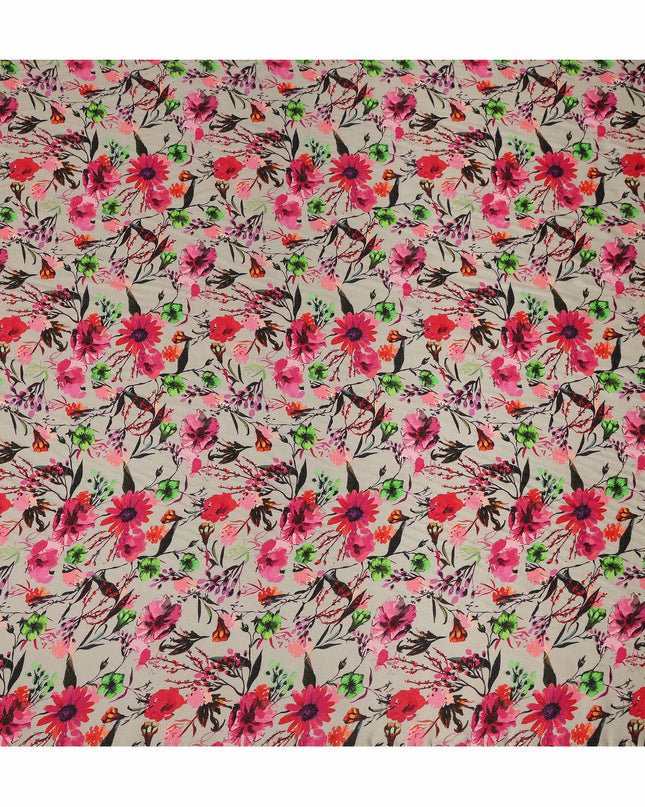 Beige Floral Viscose Crepe Fabric 110cm - 0432220