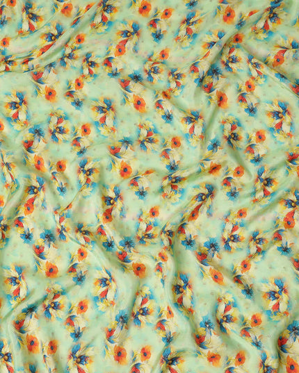 Green Floral Jacquard Viscose Crepe 110cm